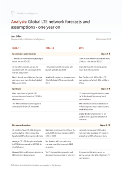 Global LTE network forecasts and assumptions - one year on - Over 200 live LTE networks forecast by 2015 using 38 spectrum frequency combinations